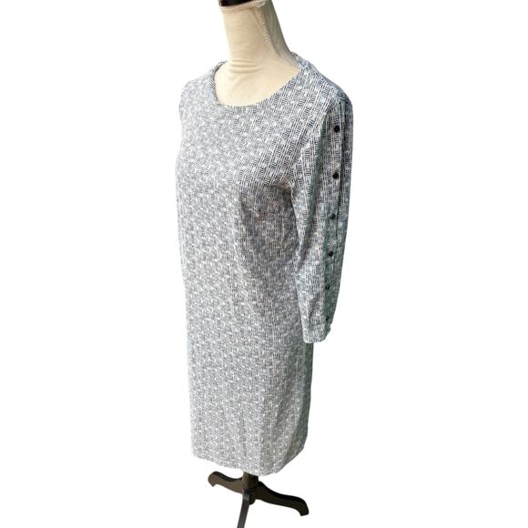 J. McLaughlin Catalina Blue/White Terrace Print Miley Snap Sleeve Dress - M - Picture 4 of 9